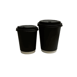 Vaso Café Negro Doble Capa + Tapa 100 Unidades