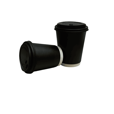 Vaso Café Negro Doble Capa + Tapa 100 Unidades