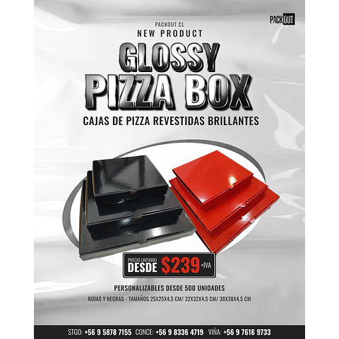 Caja Pizza Revestida GLOSSY Roja - Personalizable