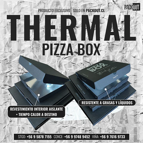 Caja Pizza THERMAL Negra - Personalizable