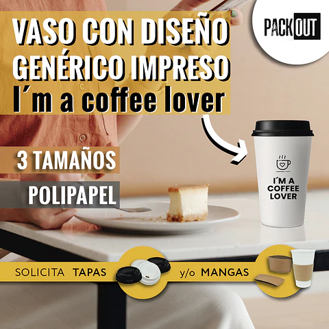 OFERTA CYBER DAY!!! Vaso Café Diseño Coffee Lover + Tapa + Manga