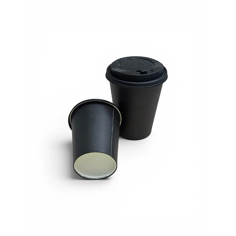 Vaso Café Negro Compostable + Tapa Compostable