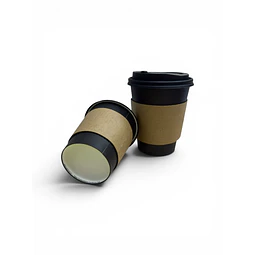 Vaso Café Negro Compostable + Tapa Compostable + Manga