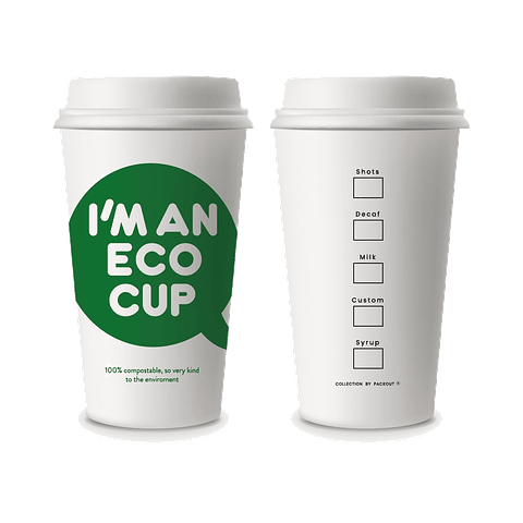 OFERTA MAYORISTA!!! Vaso Café Compostable ECO CUP + Tapa Blanca Compostable Caja 1.000 unidades