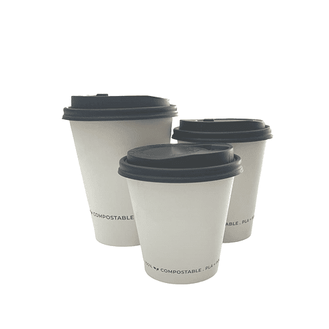 Vaso Café Compostable  + Tapa Compostable PLA  100 Unidades