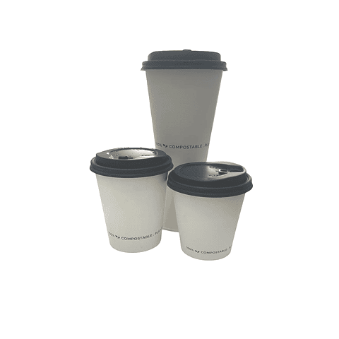 PACK x MAYOR!!  Vaso Café Compostable  + Tapa Compostable PLA  300 Unidades