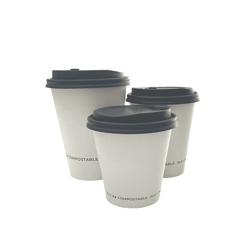 OFERTA MAYORISTA!! Vaso Café Compostable  + Tapa Compostable PLA 1000 Unidades