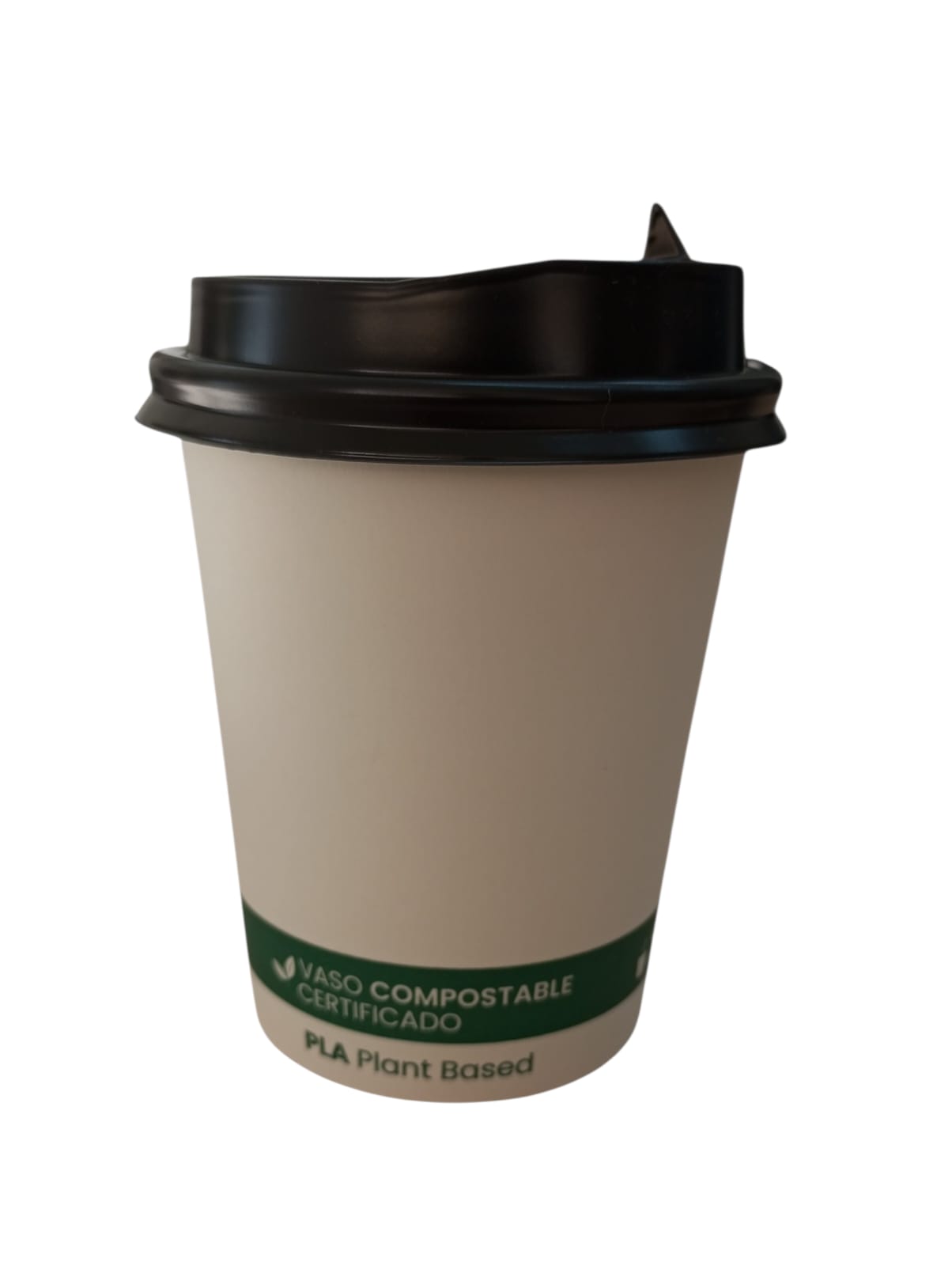 Vaso Café Compostable  + Tapa Compostable PLA