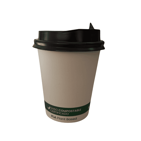 PACK x MAYOR!!  Vaso Café Compostable  + Tapa Compostable PLA  300 Unidades