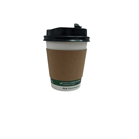 Vaso Café Compostable + Tapa Compostable PLA+ Manga  100 unidades