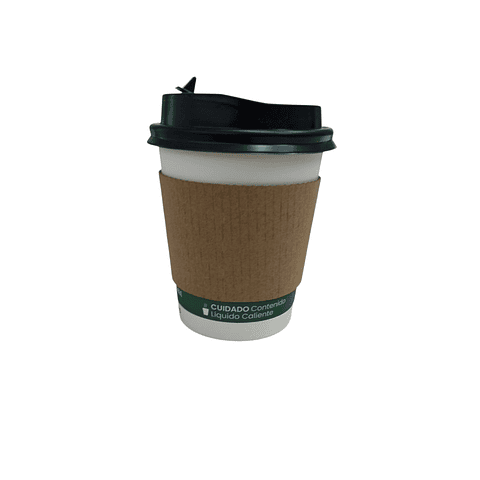 PACK x MAYOR!!!  Vaso Café Compostable + Tapa Compostable + Manga  300 unidades
