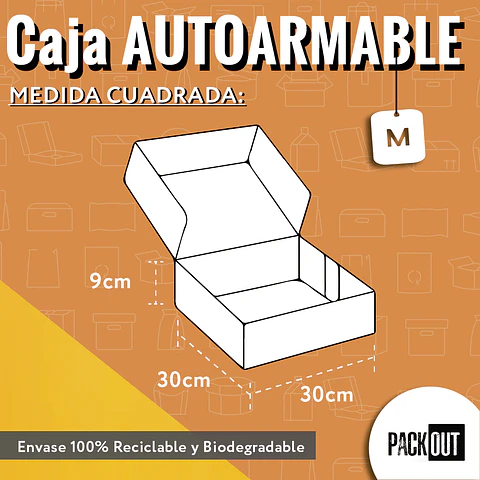 Caja Cartón Multiuso Autoarmable Cuadrada Negra