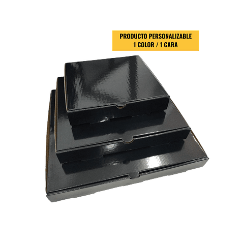 Caja Pizza Revestida GLOSSY Negra  - Personalizable