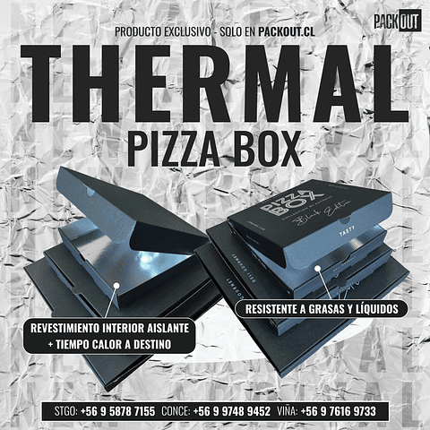 Caja Pizza THERMAL Negra  - Personalizable