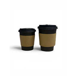 Vaso Café Negro Compostable + Tapa Compostable + Manga