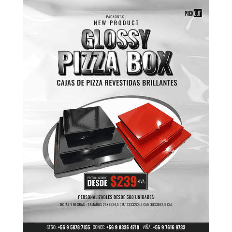 PACK x MAYOR!!! Caja Pizza Revestida GLOSSY Roja 200 Unidades