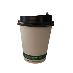 Vaso Café Compostable  + Tapa Compostable PLA  