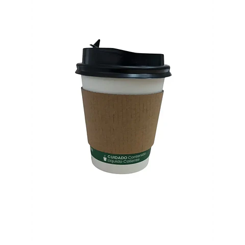 Vaso Café Compostable + Tapa Compostable PLA+ Manga 