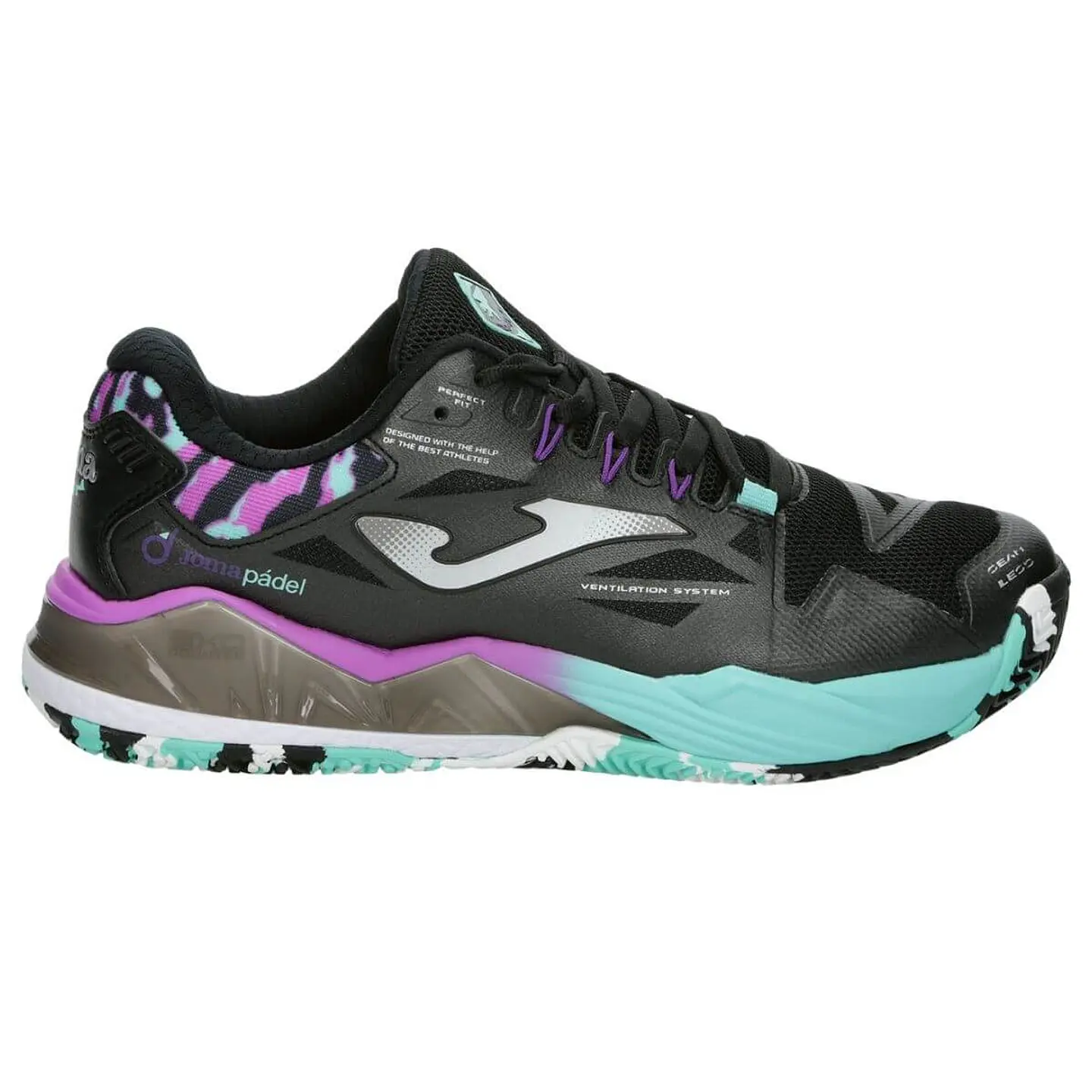 Zapatilla Joma Spin Lady 2401 Black Turquoise Pink 1