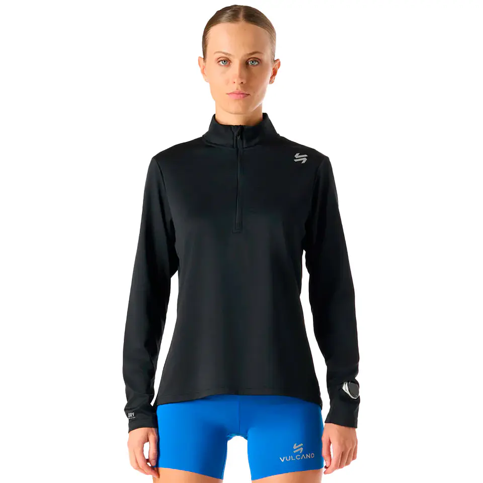 Polerón Mujer Built To Move 1/4 Zip Midlayer Negro Vulcano 1