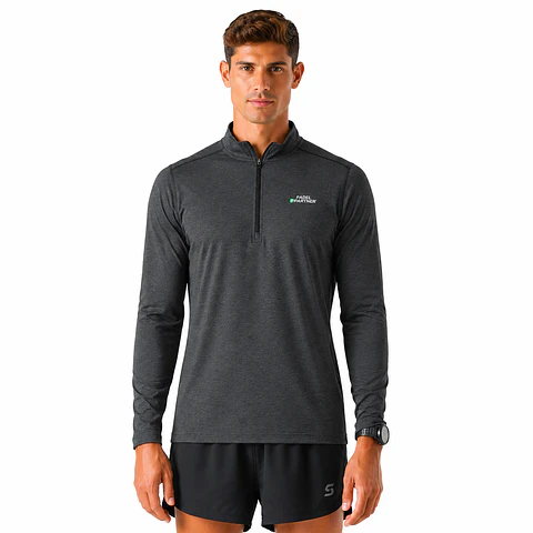 Polera Padel Partner Dry Fit Manga Larga Con Cierre Gris