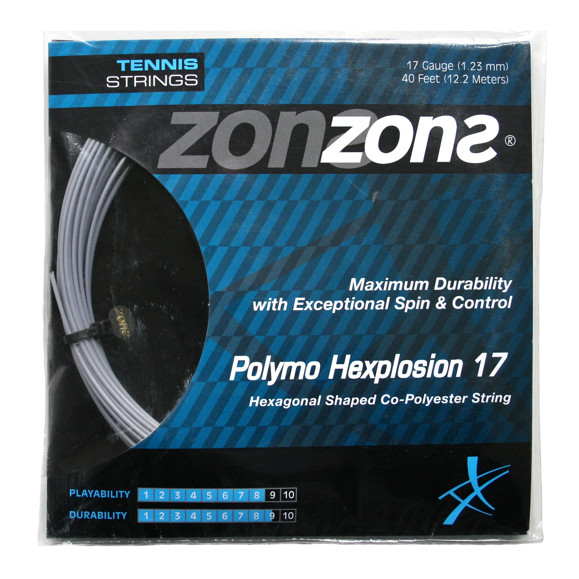 Cuerda de Tenis Zons Polymo Hexplosion 1.23 / 17 Plata