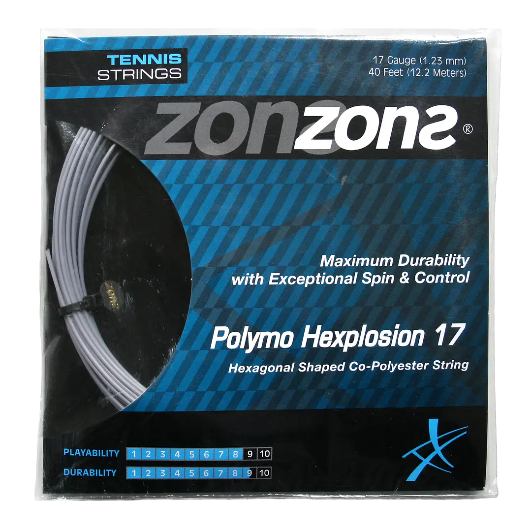  Cuerda de Tenis Zons Polymo Hexplosion 1.23 / 17 Plata  1