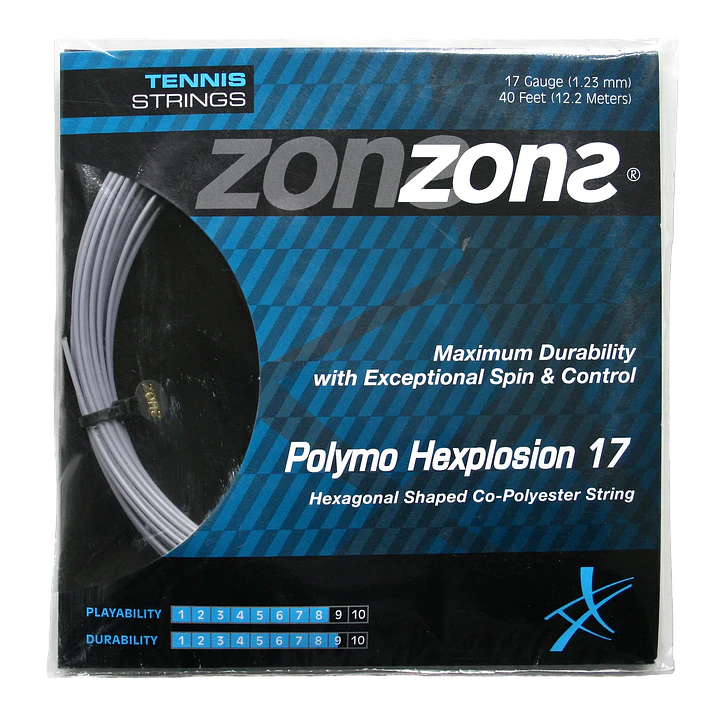  Cuerda de Tenis Zons Polymo Hexplosion 1.23 / 17 Plata  1