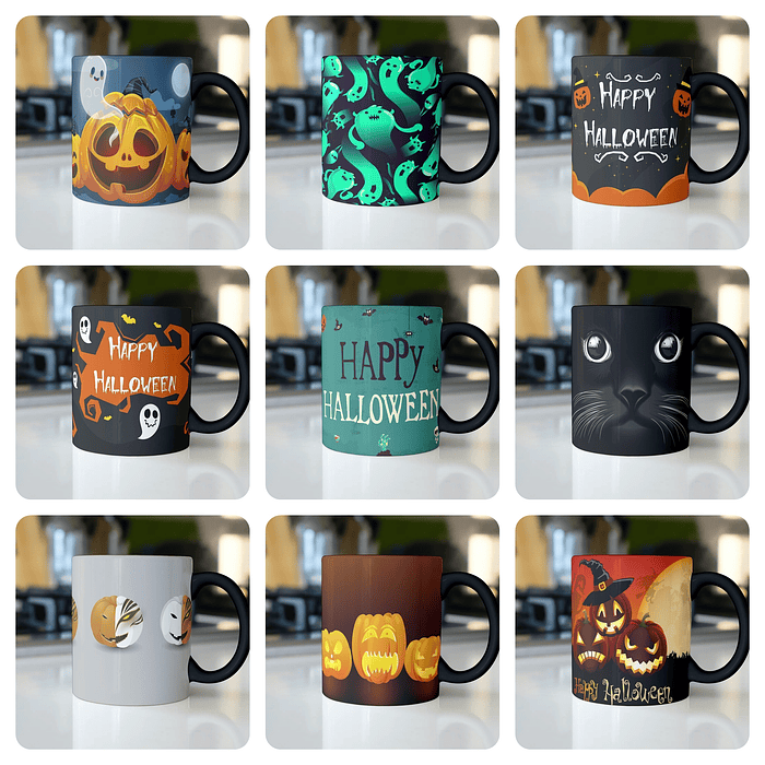 10 Artes para Caneca Halloween Editável Corel Draw + Png