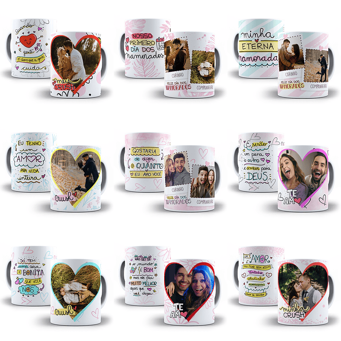 20 Artes Caneca Dia dos Namorados P3 Editável Cdr + Png