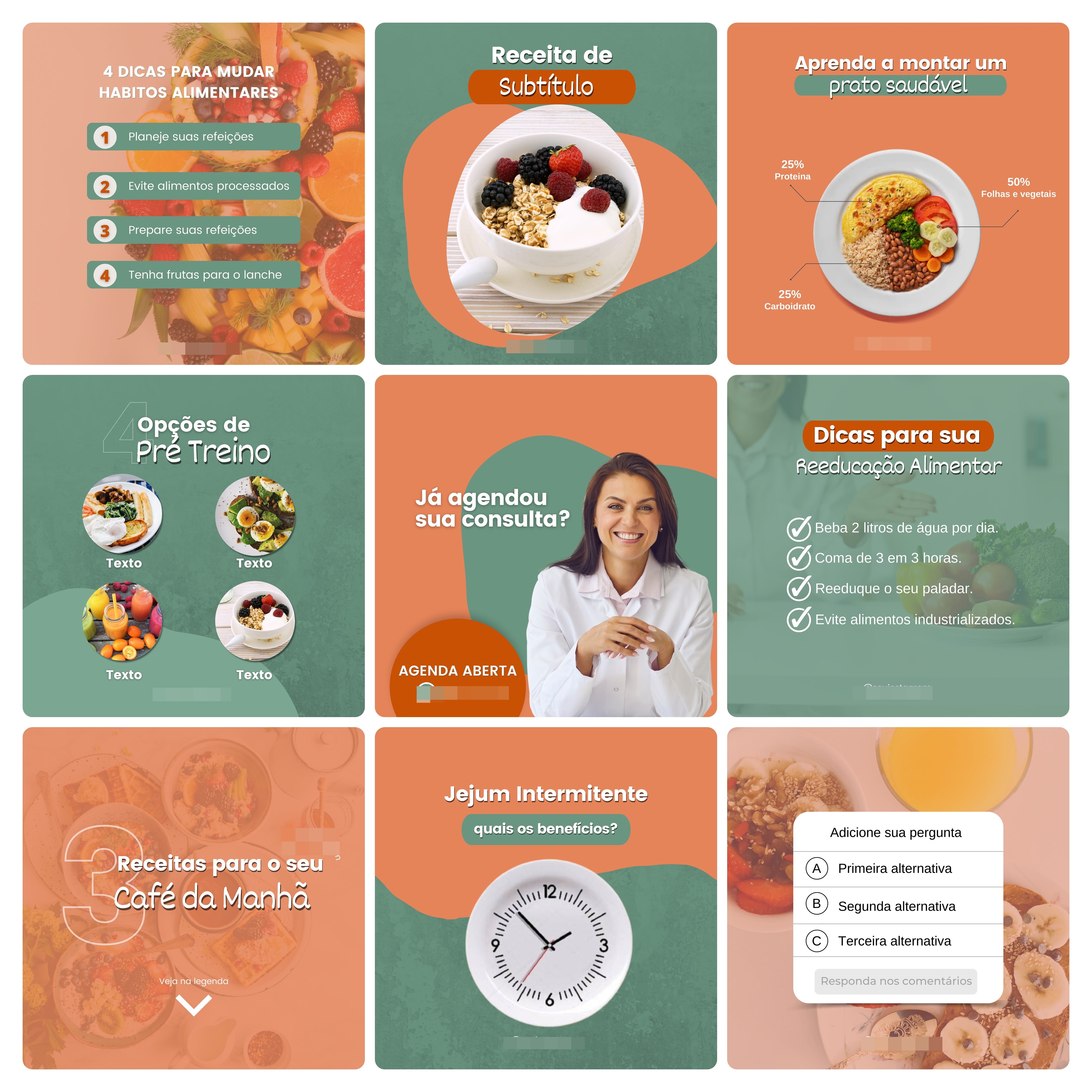 Pack Canva Nutricionista Template Editável 100 Artes + Bônus 1