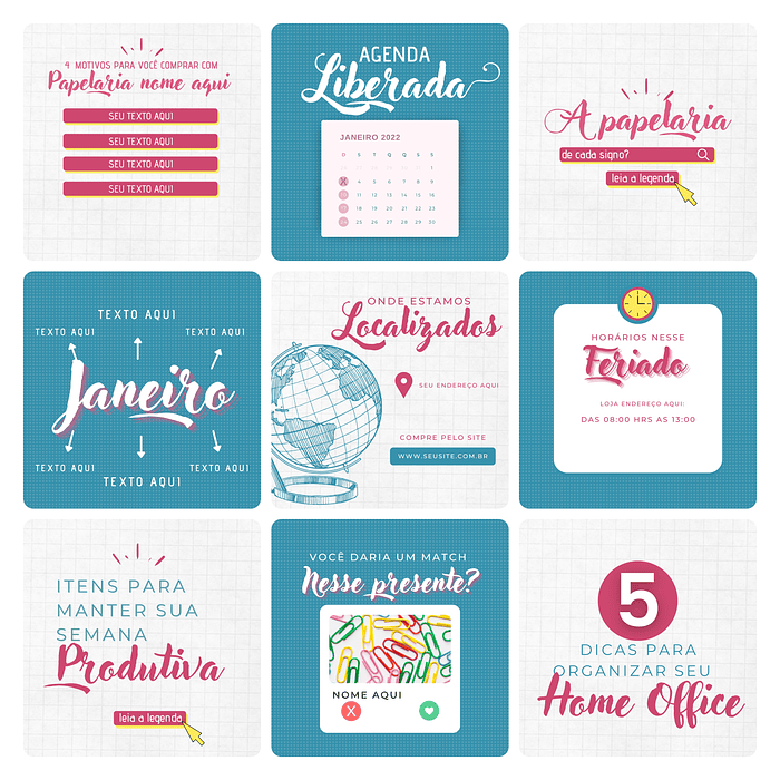 Pack Canva Papelaria Template Editável 30 Artes + Bônus