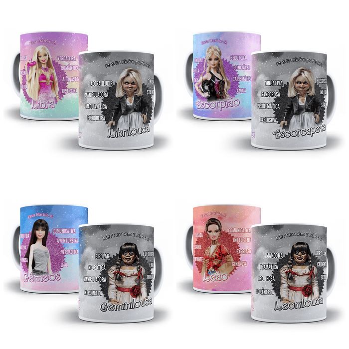 12 Artes para Caneca Signos Barbie Arquivos em Jpg