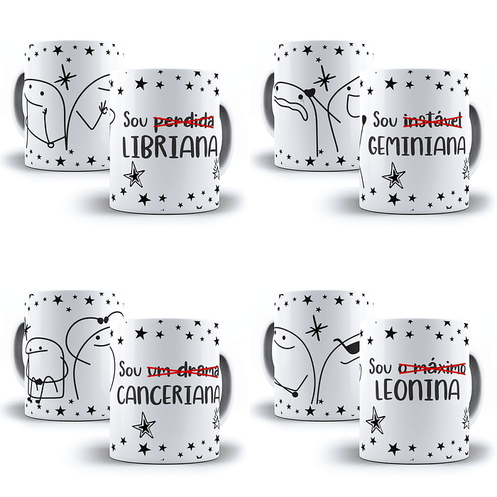 12 Artes para Caneca Flork Signos Feminino Editável em Corel Draw + Png