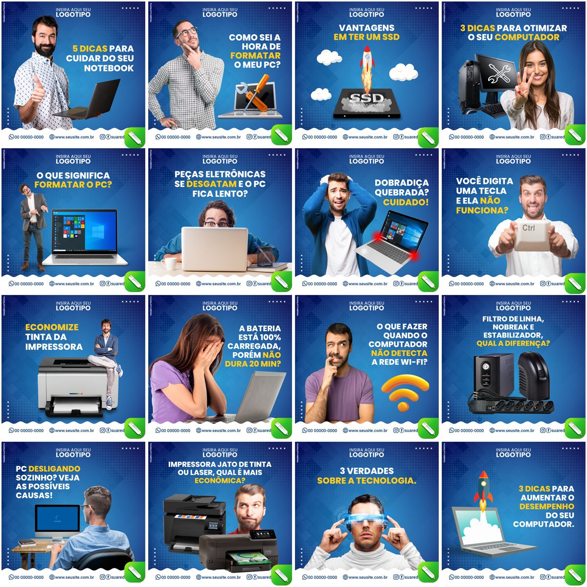 50 Artes Mídias Sociais Manutenção Informática Editáveis Corel Draw 1