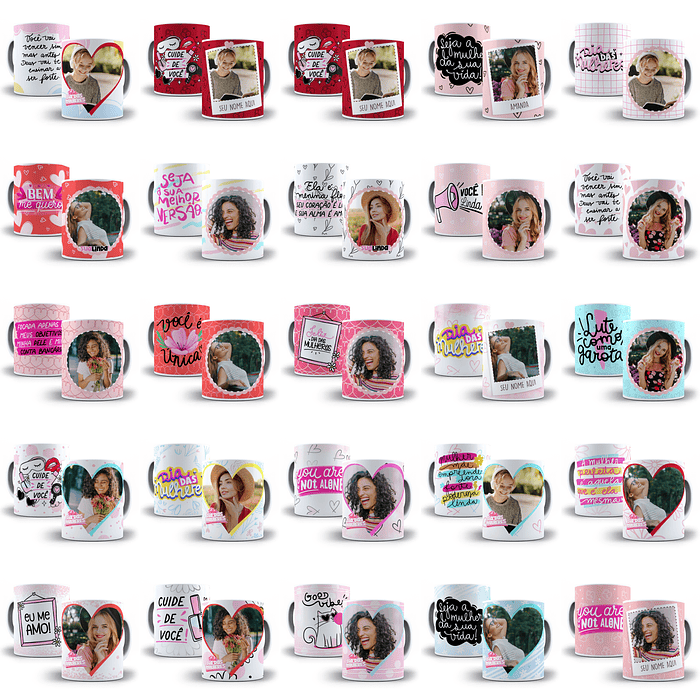 80 Artes para Caneca Dia das Mulheres Editável em Corel Draw + Png