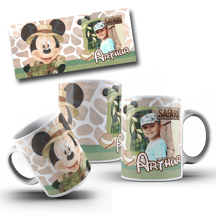 10 Artes Caneca Mickey Safari Arquivo em CorelDraw 