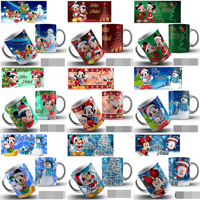 11 Artes Caneca Natal Mickey Sublimação em Photoshop + Jpg  