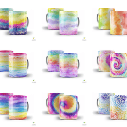 12 Artes Canecas Tie Dye Editável em Corel Draw