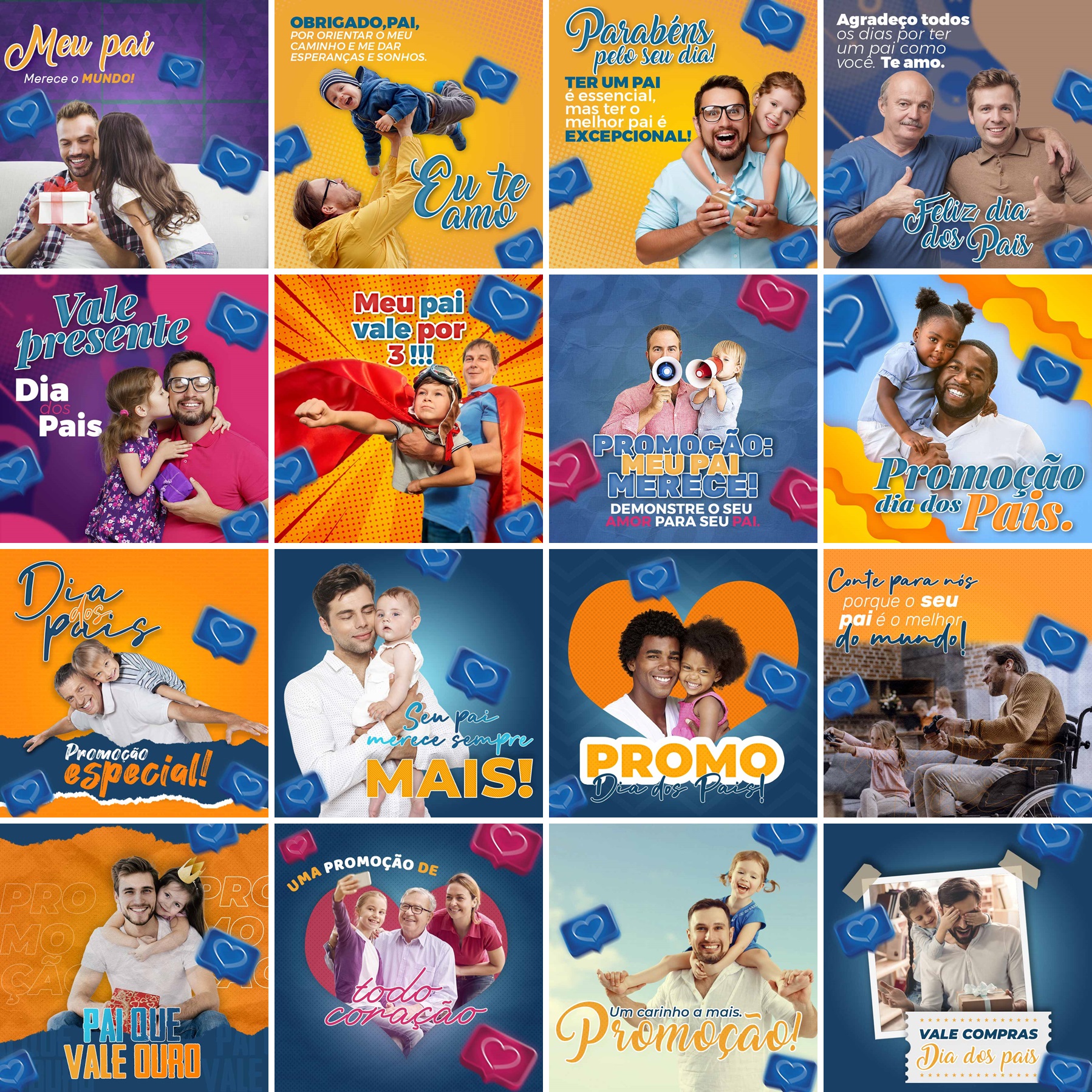 70 Artes Mídias Sociais Dia dos Pais 2 Editáveis Photoshop + Png 3