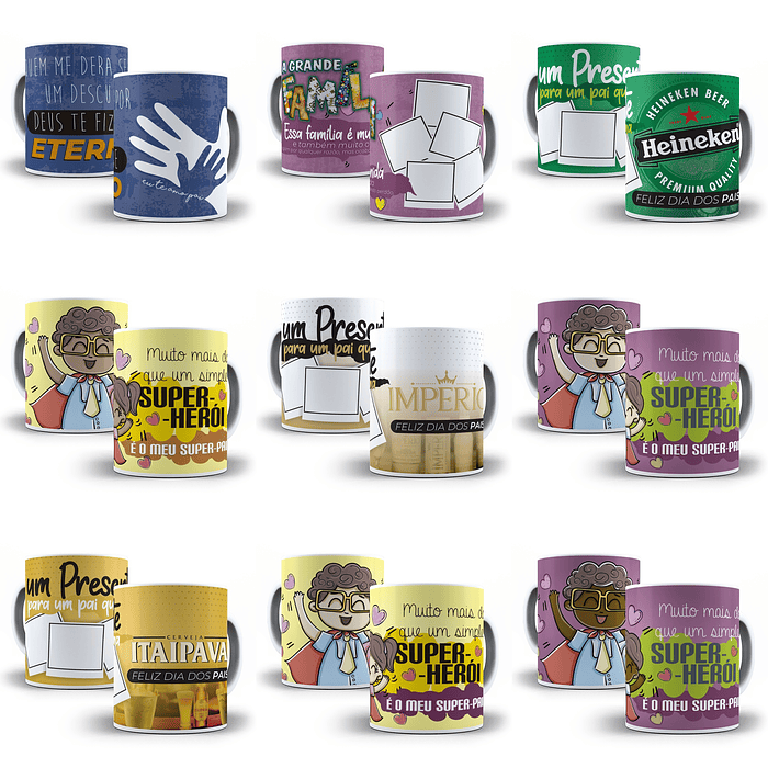 24 Artes para Caneca Dia dos Pais Editável em Corel Draw