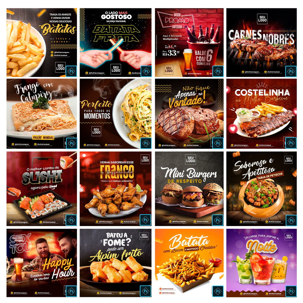50 Artes Mídias Sociais Alimentação Comidas Editáveis Photoshop 3