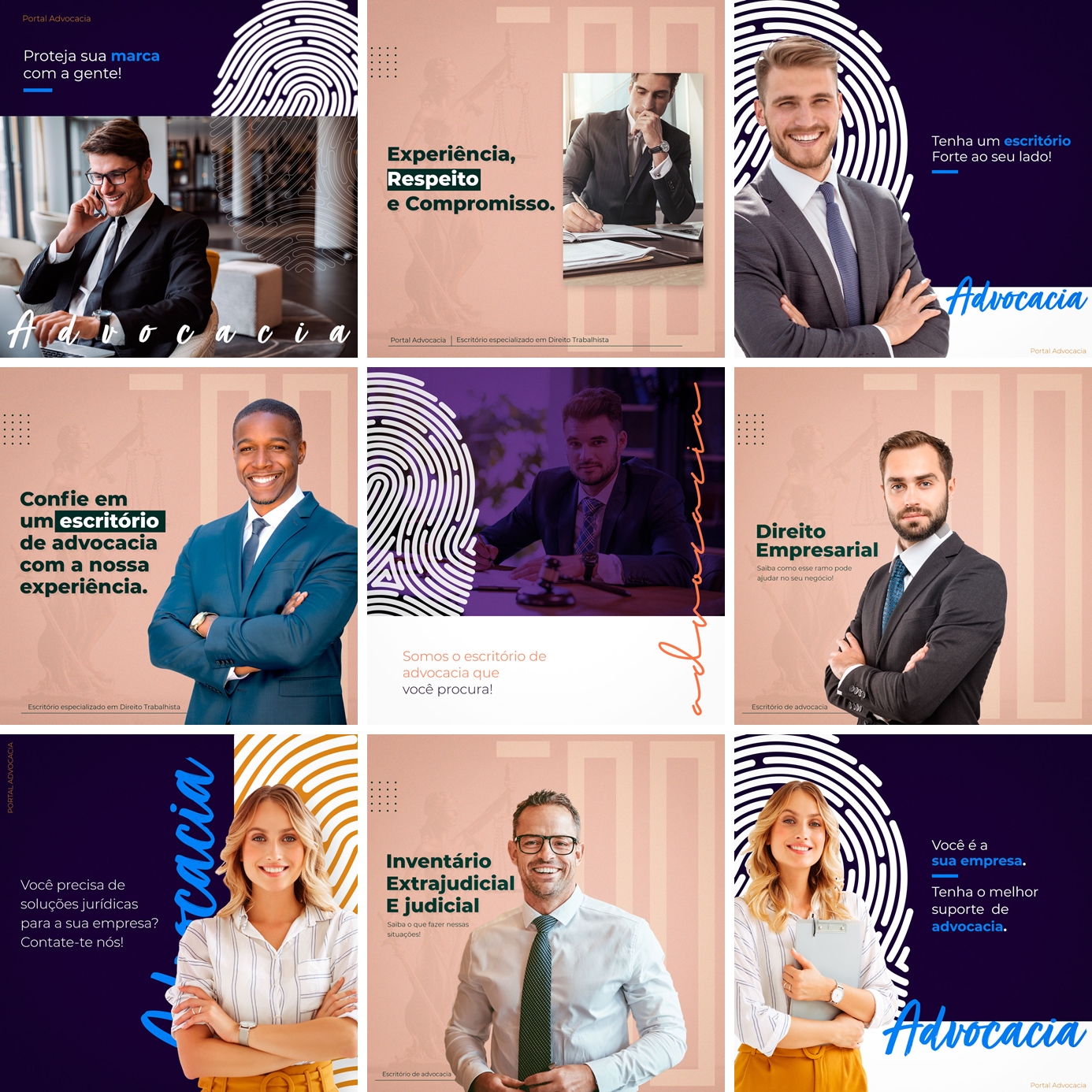 20 Artes Mídias Sociais Advogados Advocacia 2.0 Editáveis Photoshop + Png 1