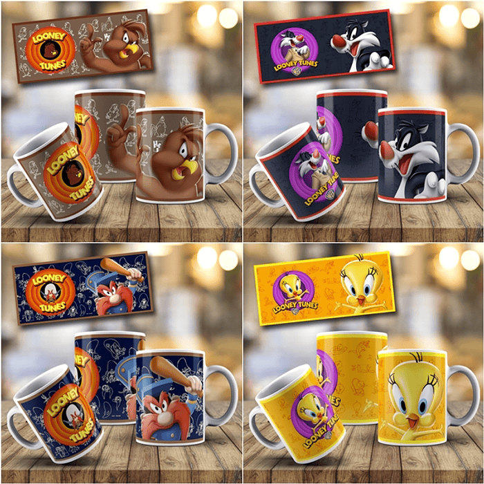 36 Artes Caneca Looney Tunes Editável em Photoshop