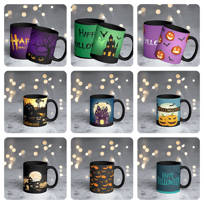 75 Artes para Caneca Halloween Arquivos Sublimação + Png