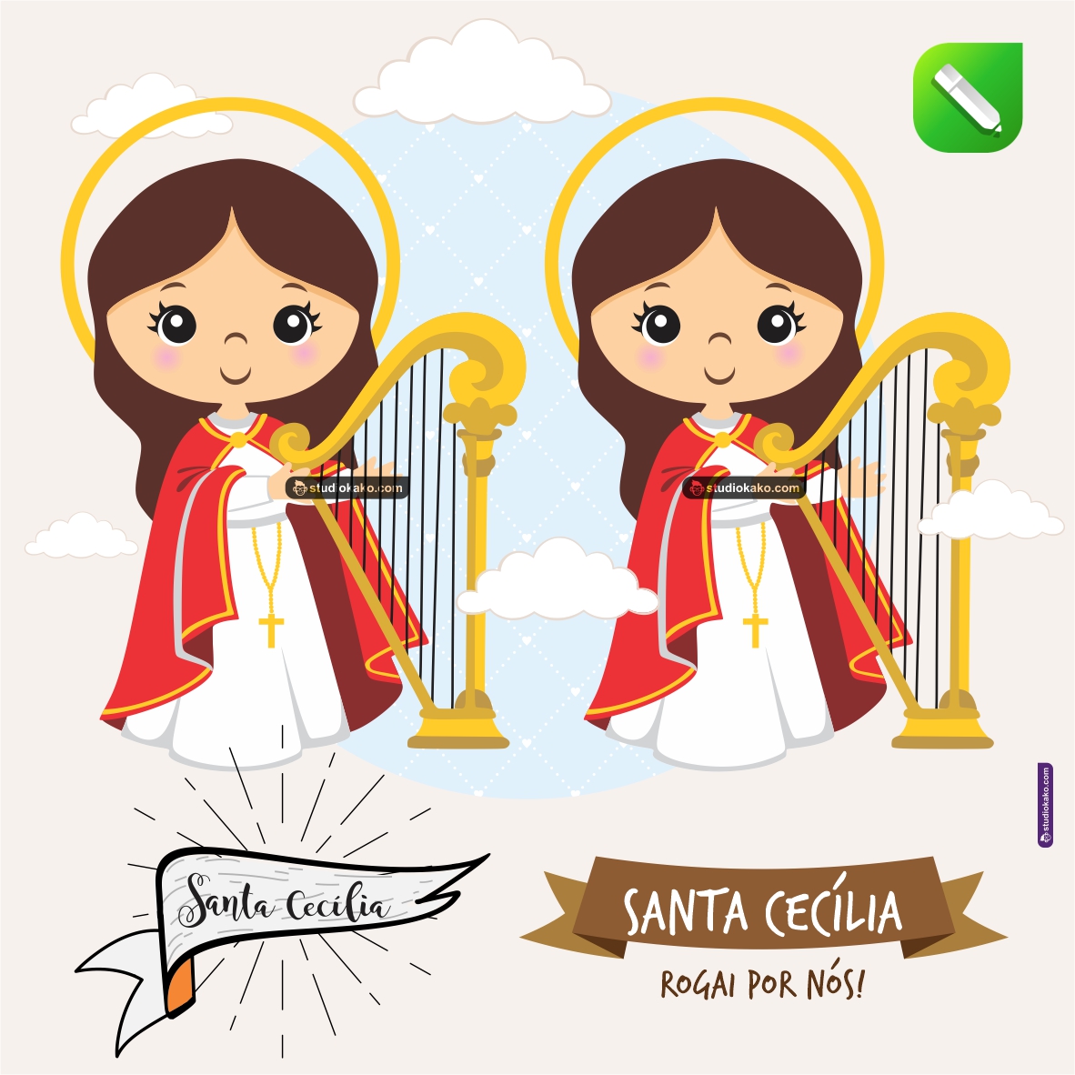 Kit Digital Vetor Santinhos Santa Cecília Editaveis + Png 1