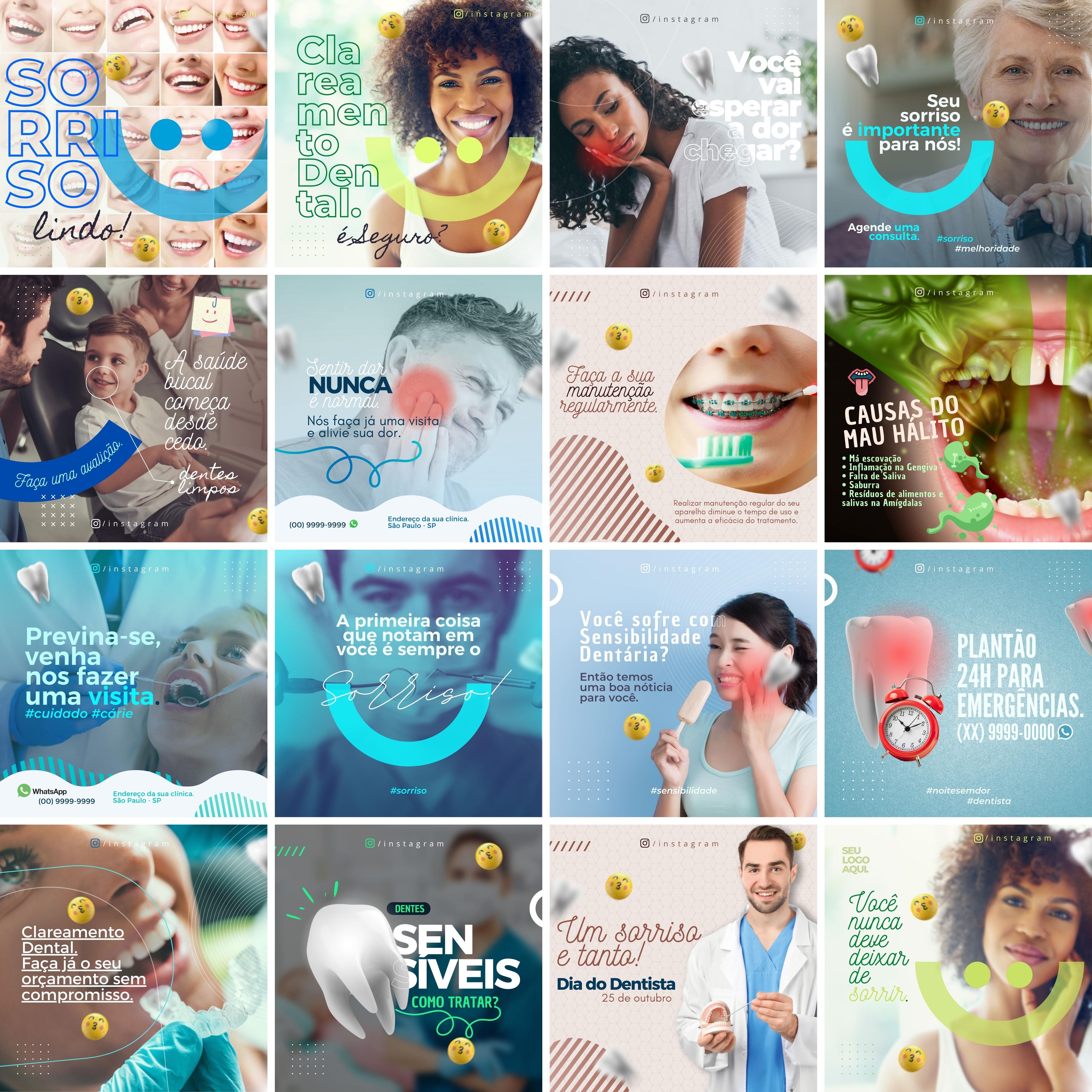 Pack Canva Dentista Odonto Templates Editáveis 90 Artes + Bônus 2