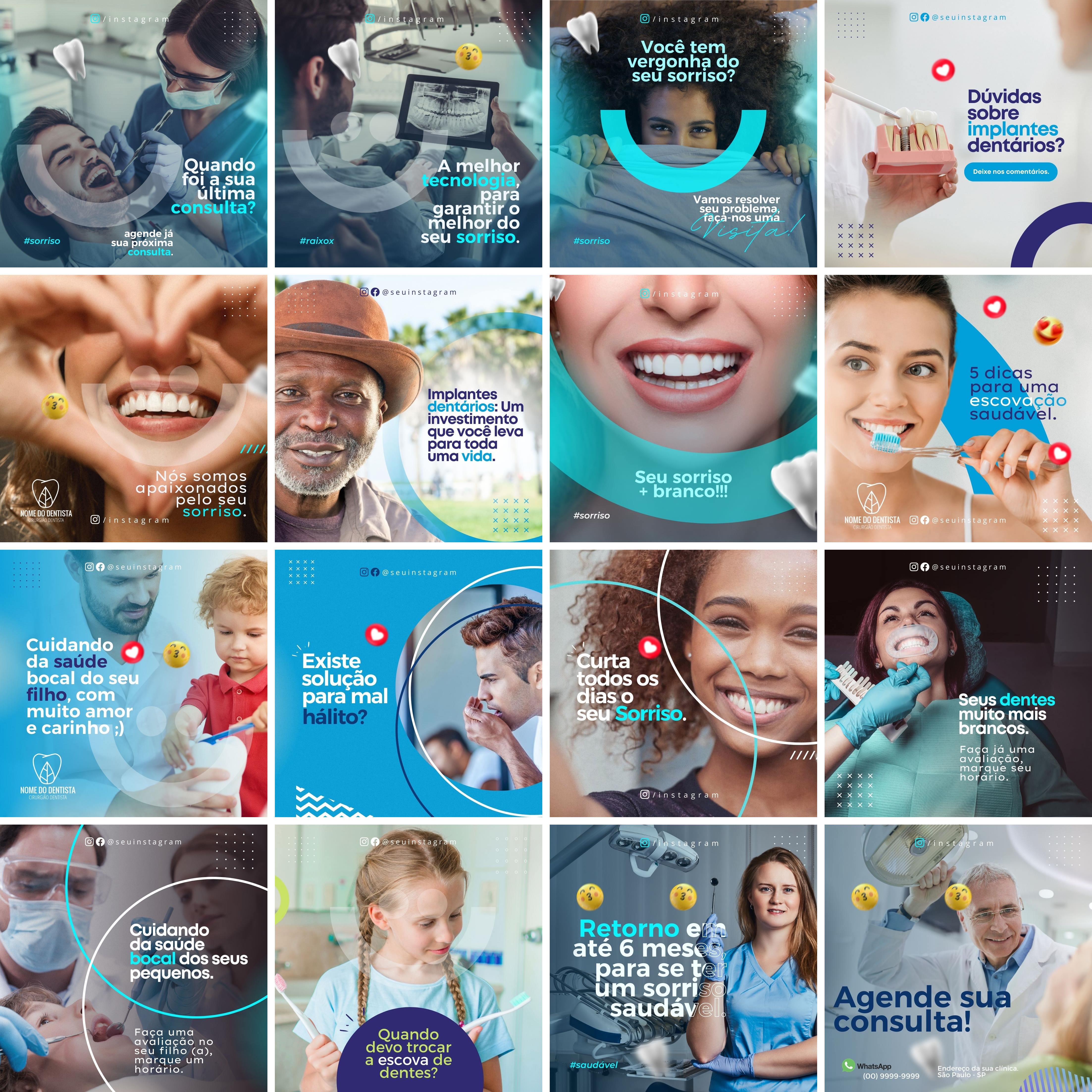 Pack Canva Dentista Odonto Templates Editáveis 90 Artes + Bônus 3