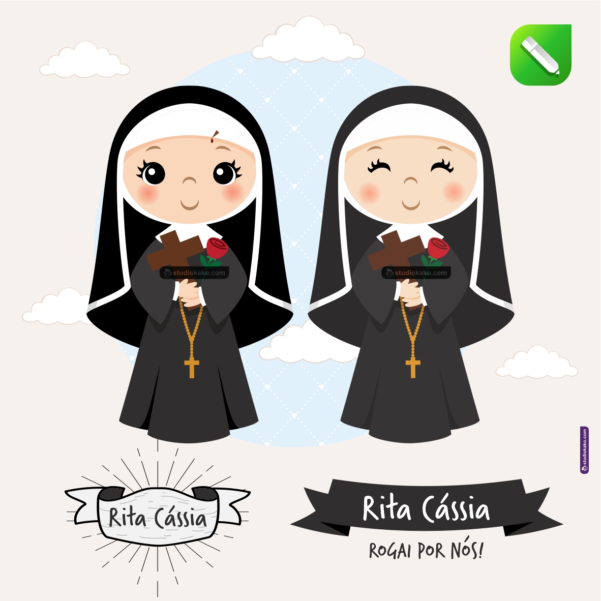 Kit Digital Vetor Santinhos Santa Rita de Cássia Editaveis + Png 1