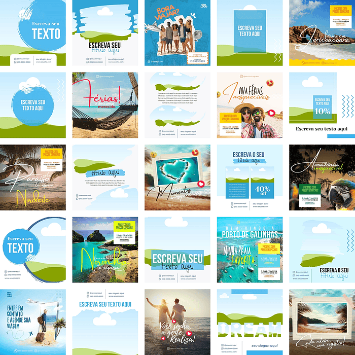 Pack Canva Agência de Turismo Viagens Templates Editáveis 50 Artes + Bônus